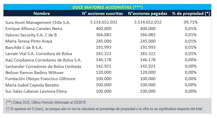 Doce mayores accionistas de AFP Capital.